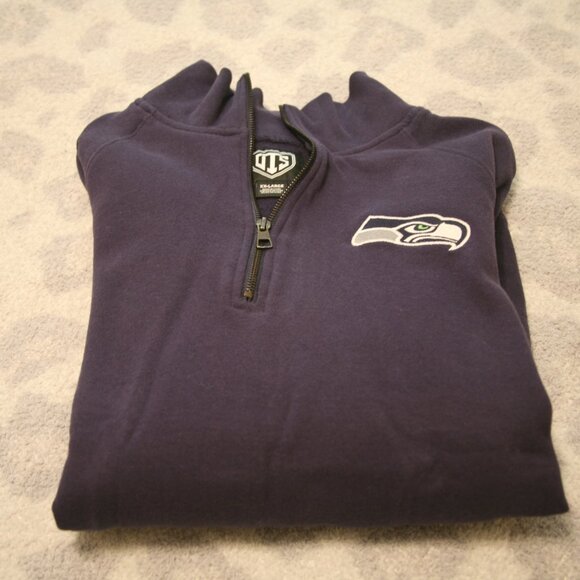 Seattle Seahawks Men's Quarter Zip Sweatshirt, Size XXLarge, Navy Blue - Picture 3 of 3